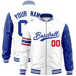 Custom White Royal Varsity Full-Zip Raglan Sleeves Stripe Letterman Bomber Jacket | BuyFootballJersey