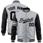 Custom Silver Black Varsity Full-Zip Raglan Sleeves Stripe Letterman Bomber Jacket | BuyFootballJersey