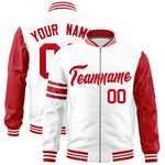 Custom White Red Varsity Full-Zip Raglan Sleeves Stripe Letterman Bomber Jacket | BuyFootballJersey