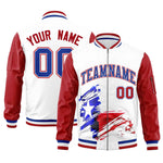 Custom White Red Raglan Sleeves Varsity Full Zip Texas Patterns Letterman Bomber Jacket | BuyFootballJersey