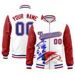 Custom White Red Raglan Sleeves Varsity Full Zip Texas Patterns Letterman Bomber Jacket | BuyFootballJersey