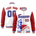 Custom White Red Raglan Sleeves Varsity Full Zip Texas Patterns Letterman Bomber Jacket | BuyFootballJersey