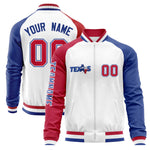Custom White Red-Royal Green Texas Flag Varsity Full-Zip Raglan Sleeves Letterman Bomber Jacket | BuyFootballJersey