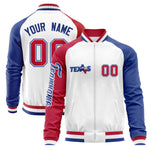 Custom White Red-Royal Green Texas Flag Varsity Full-Zip Raglan Sleeves Letterman Bomber Jacket | BuyFootballJersey
