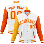 Custom White Orange-Gold Full-Snap Varsity Raglan Sleeves Letterman Baseball Jacket | BuyFootballJersey