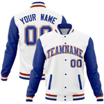 Custom White Royal Full-Snap Varsity Raglan Sleeves Letterman Baseball Jacket | BuyFootballJersey