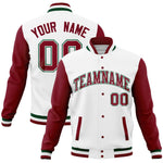 Custom White Crimson Full-Snap Varsity Raglan Sleeves Letterman Baseball Jacket | BuyFootballJersey