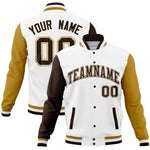 Custom White Old Gold-White Full-Snap Varsity Raglan Sleeves Letterman Baseball Jacket | BuyFootballJersey