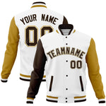 Custom White Old Gold-White Full-Snap Varsity Raglan Sleeves Letterman Baseball Jacket | BuyFootballJersey