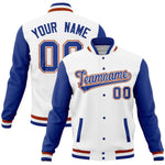 Custom White Royal Full-Snap Varsity Raglan Sleeves Letterman Baseball Jacket | BuyFootballJersey