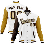 Custom White Old Gold-White Full-Snap Varsity Raglan Sleeves Letterman Baseball Jacket | BuyFootballJersey
