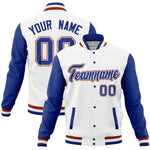Custom White Royal Full-Snap Varsity Raglan Sleeves Letterman Baseball Jacket | BuyFootballJersey