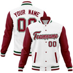 Custom White Crimson Full-Snap Varsity Raglan Sleeves Letterman Baseball Jacket | BuyFootballJersey