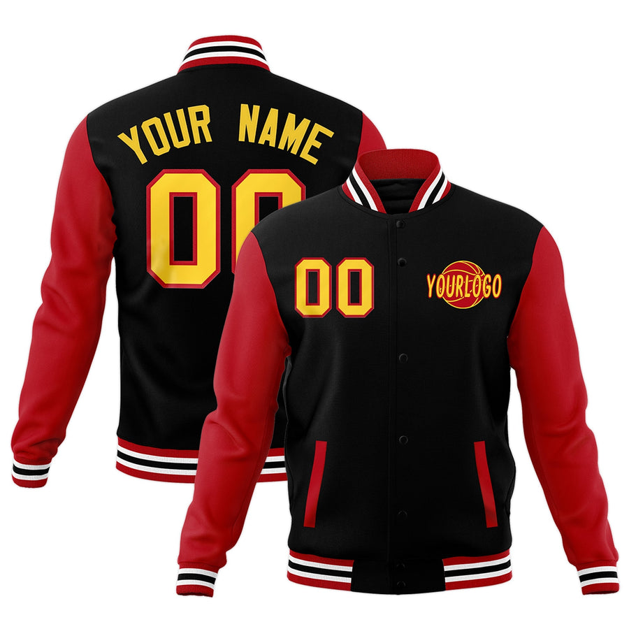 Custom Black Red White Raglan Sleeves Classic Style Letterman Cotton Fabric Jacket | BuyFootballJersey