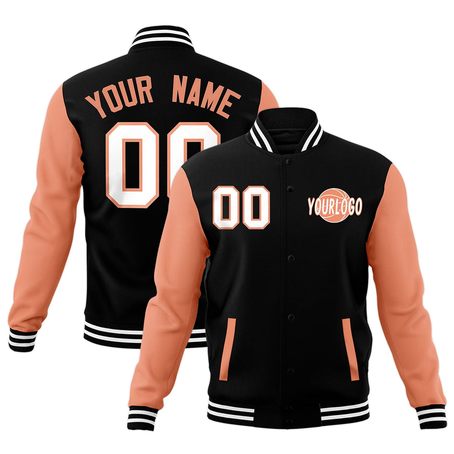 Custom Black Light Orange White Raglan Sleeves Classic Style Letterman Cotton Fabric Jacket | BuyFootballJersey