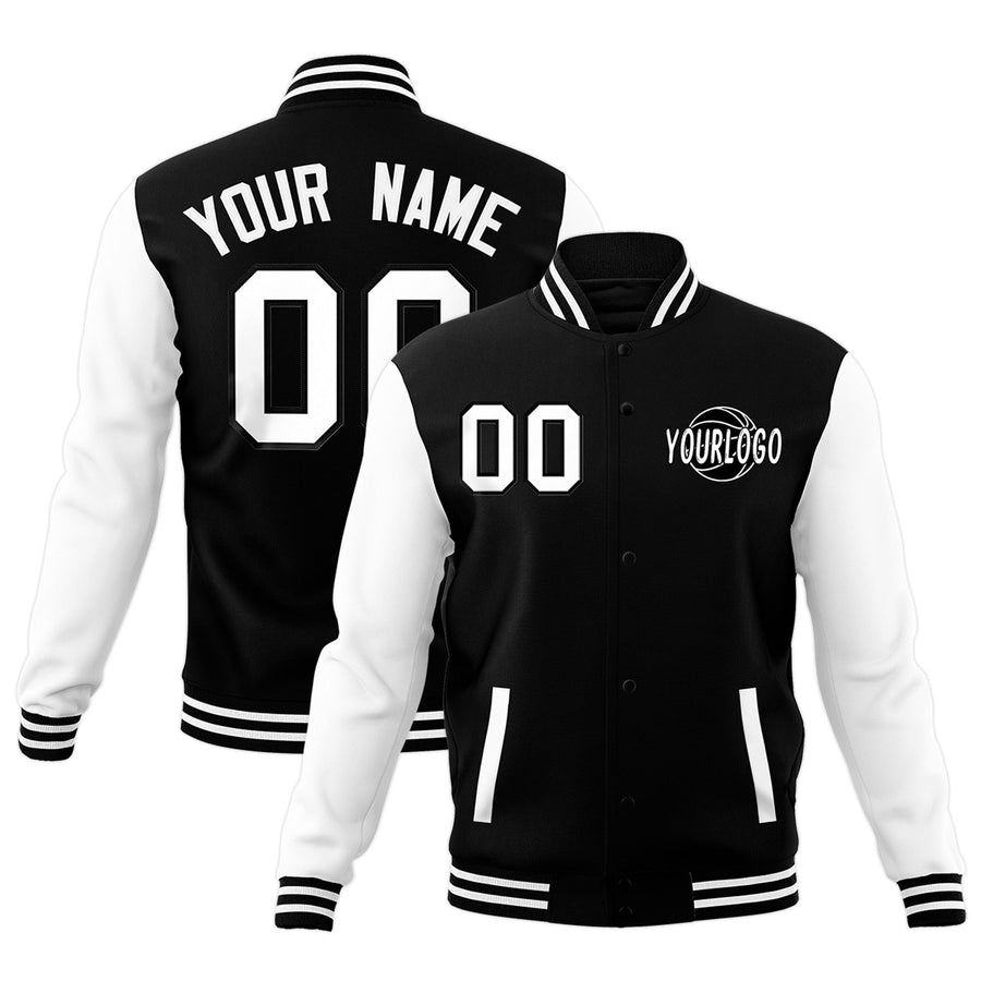 Custom Black White Raglan Sleeves Classic Style Letterman Cotton Fabric Jacket | BuyFootballJersey