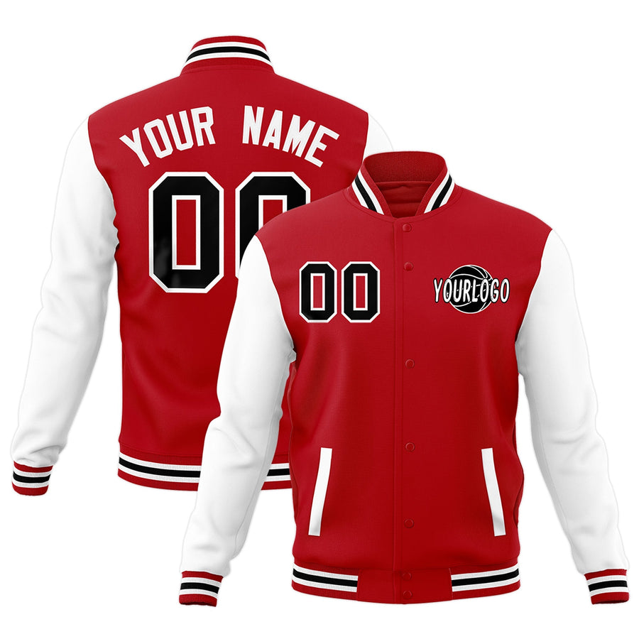 Custom Red White Black Raglan Sleeves Classic Style Letterman Cotton Fabric Jacket | BuyFootballJersey