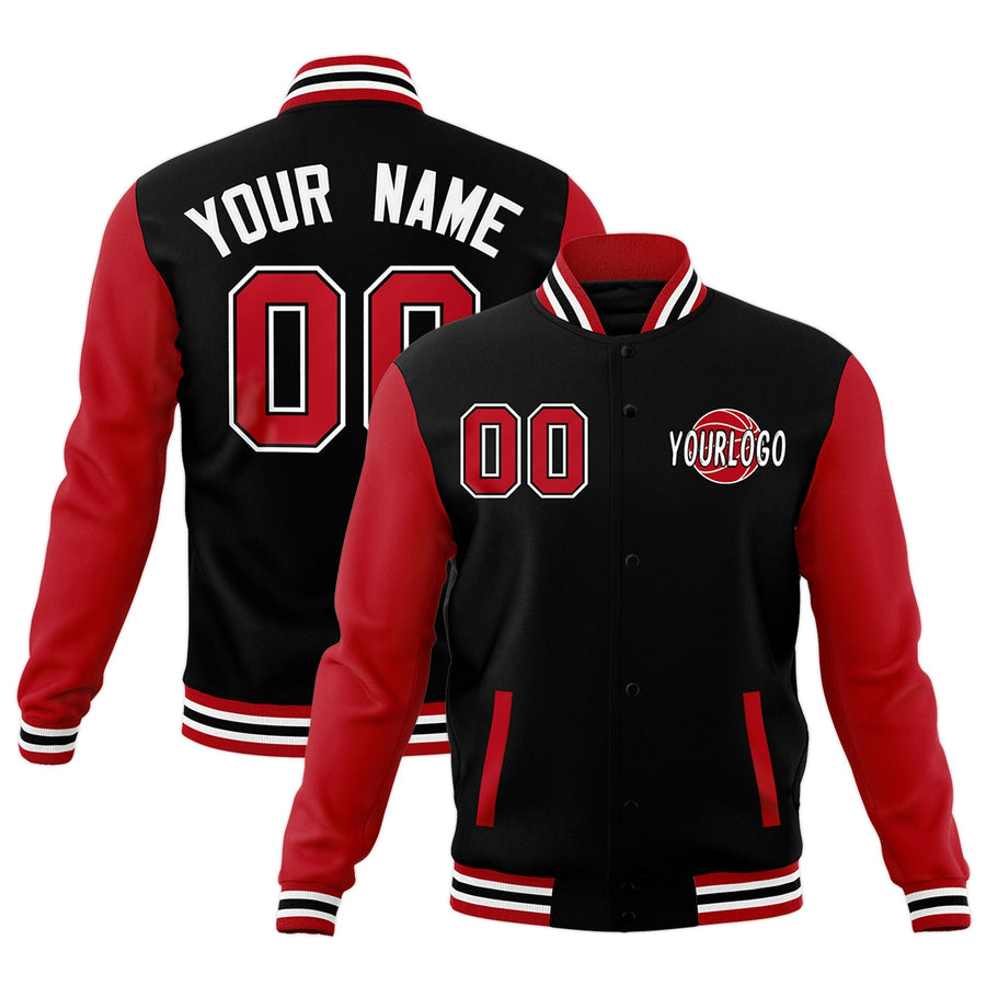 Custom Red Black Raglan Sleeves Classic Style Letterman Cotton Fabric Jacket | BuyFootballJersey