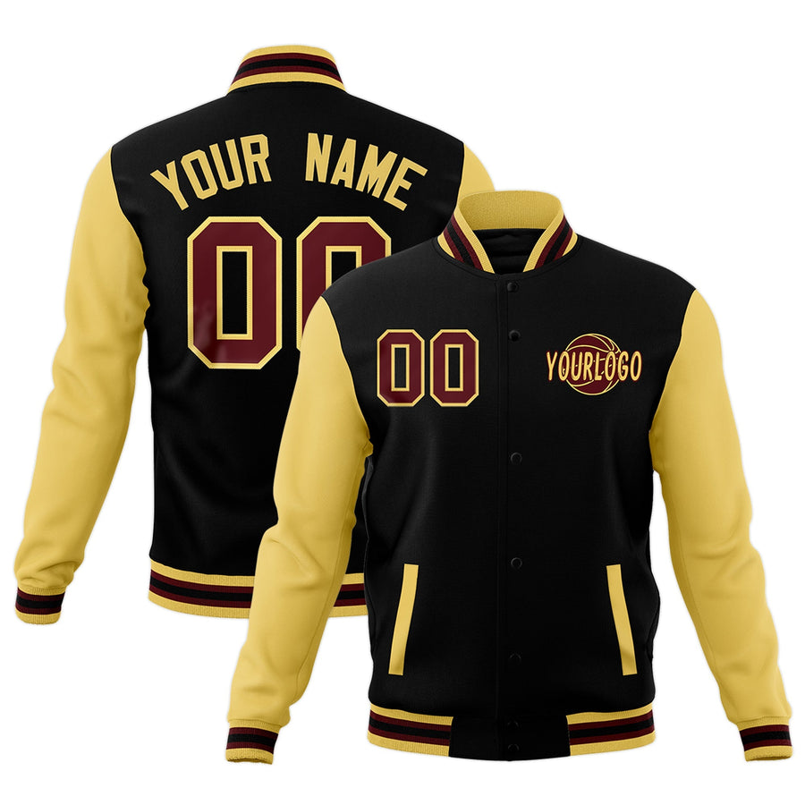 Custom Black Khaki Crimson Raglan Sleeves Classic Style Letterman Cotton Fabric Jacket | BuyFootballJersey
