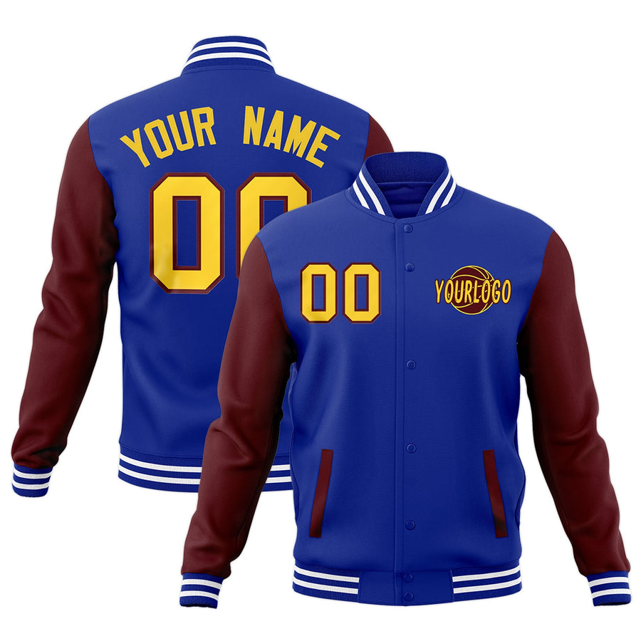 Custom Royal Blue Crimson White Raglan Sleeves Classic Style Letterman Cotton Fabric Jacket | BuyFootballJersey