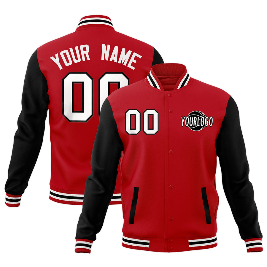 Custom Red Black White Raglan Sleeves Classic Style Letterman Cotton Fabric Jacket | BuyFootballJersey
