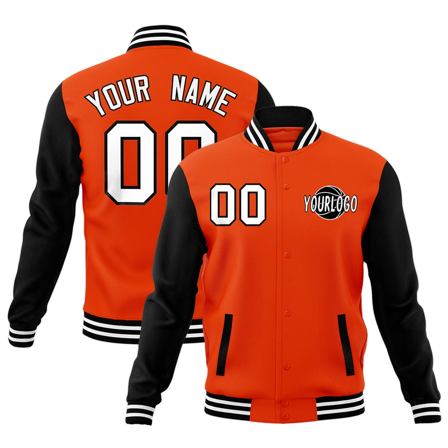 Custom Orange Black White Raglan Sleeves Classic Style Letterman Cotton Fabric Jacket | BuyFootballJersey