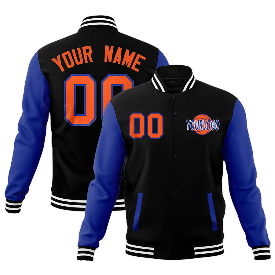 Custom Royal Blue Black Raglan Sleeves Classic Style Letterman Cotton Fabric Jacket | BuyFootballJersey