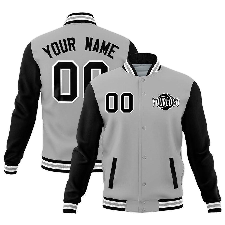 Custom Black Gray Raglan Sleeves Classic Style Letterman Cotton Fabric Jacket | BuyFootballJersey