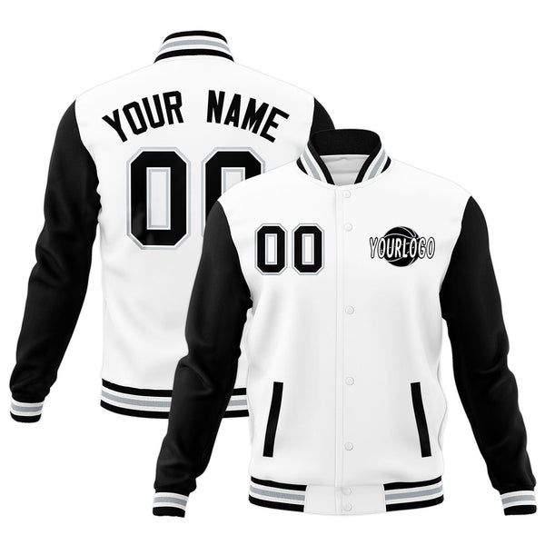 Custom White Black Gray Raglan Sleeves Classic Style Letterman Cotton Fabric Jacket | BuyFootballJersey