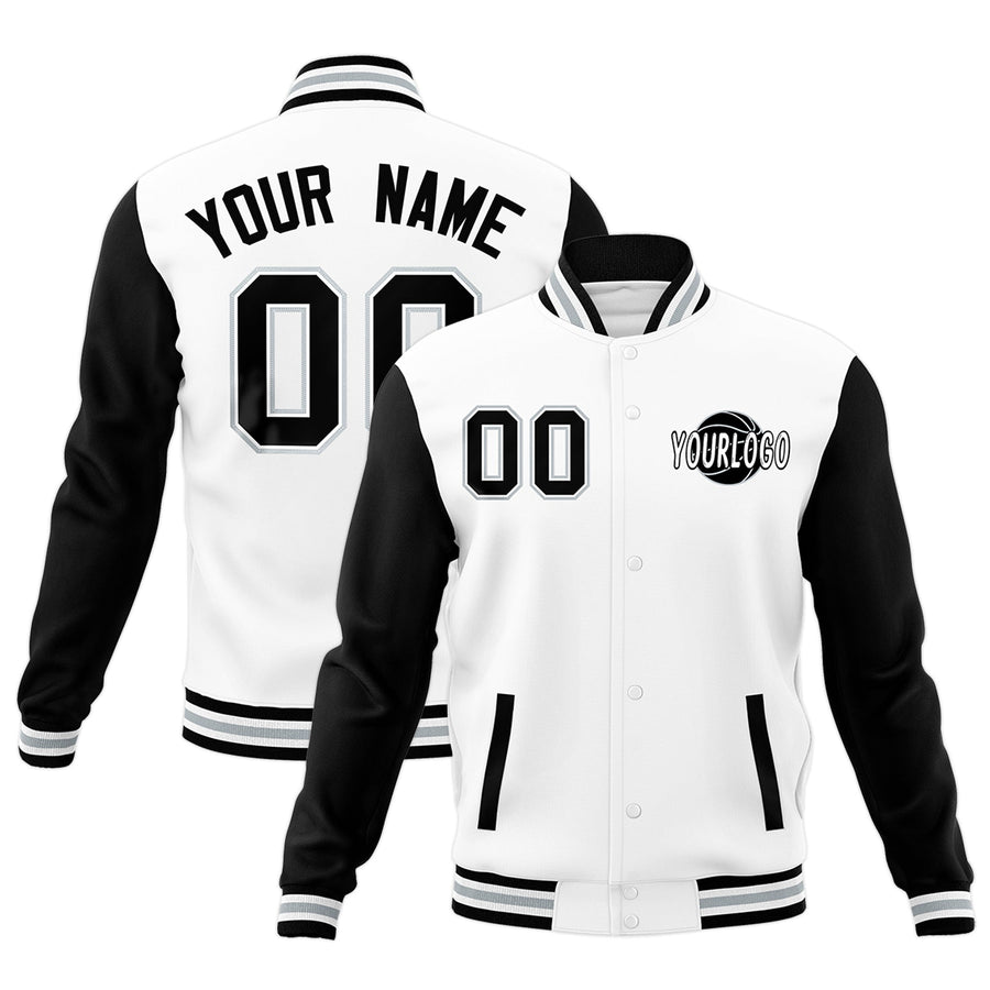 Custom White Black Gray Raglan Sleeves Classic Style Letterman Cotton Fabric Jacket | BuyFootballJersey