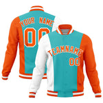 Custom Teal White Orange Personalization Varsity Full-Snap Three Color Blocks Letterman Jacket | BuyFootballJersey