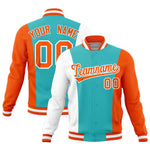 Custom Teal White Orange Personalization Varsity Full-Snap Three Color Blocks Letterman Jacket | BuyFootballJersey