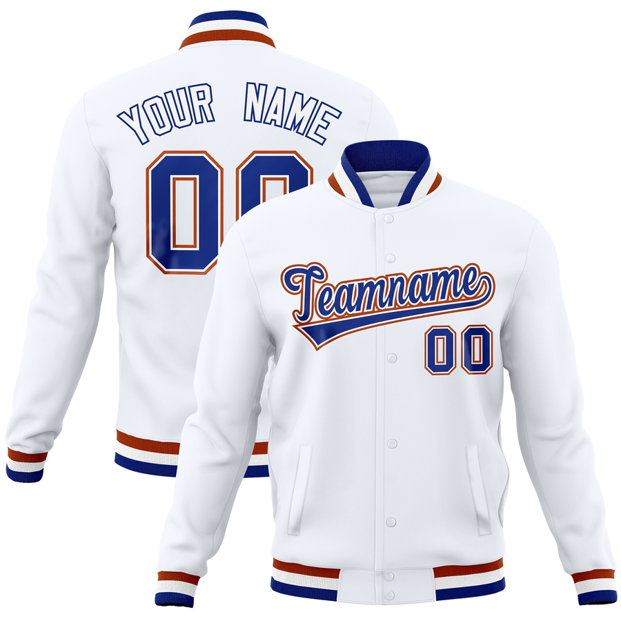 Custom White Classic Style Varsity Full-Snap Letterman Baseball Jersey | BuyFootballJersey