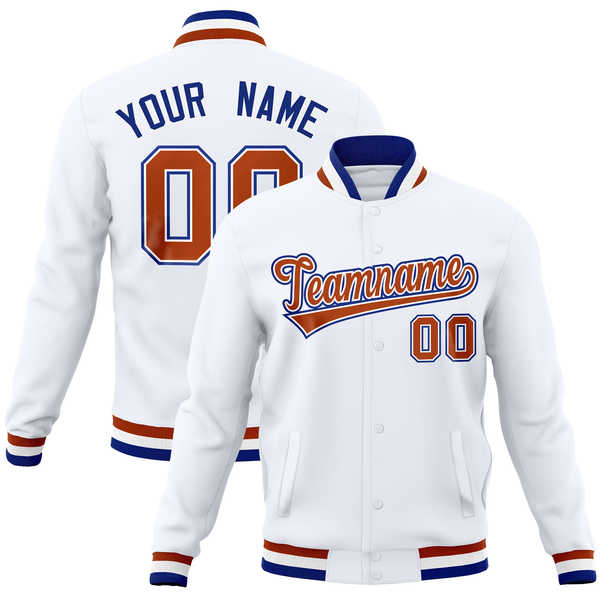 Custom White Classic Style Varsity Full-Snap Letterman Baseball Jersey | BuyFootballJersey