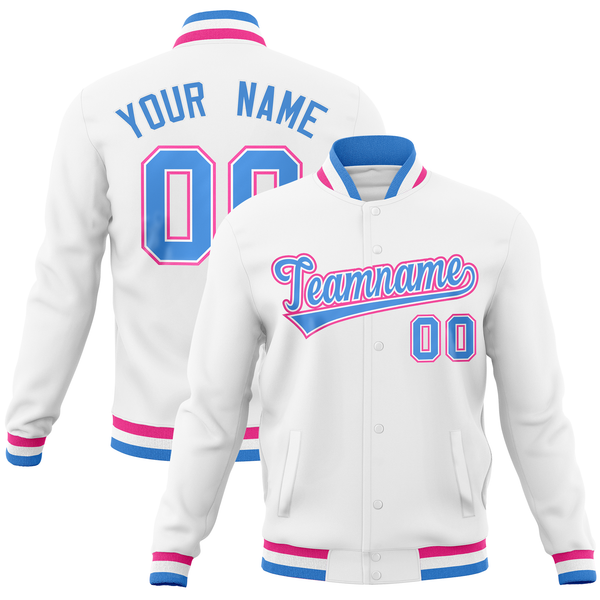 Custom White Classic Style Varsity Full-Snap Letterman Baseball Jersey | BuyFootballJersey