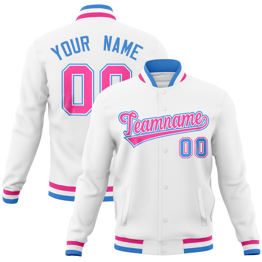 Custom White Classic Style Varsity Full-Snap Letterman Baseball Jersey | BuyFootballJersey