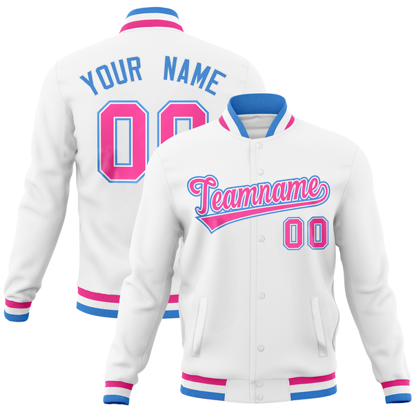 Custom White Classic Style Varsity Full-Snap Letterman Baseball Jersey | BuyFootballJersey