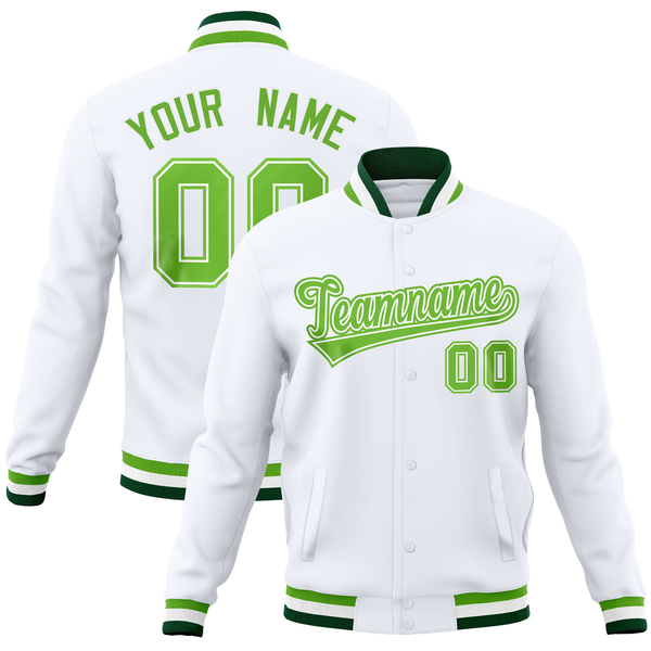 Custom White Classic Style Varsity Full-Snap Letterman Baseball Jersey | BuyFootballJersey