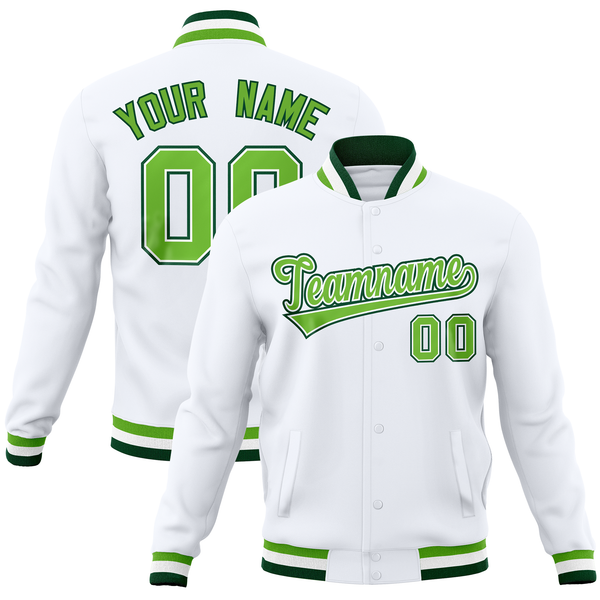 Custom White Classic Style Varsity Full-Snap Letterman Baseball Jersey | BuyFootballJersey