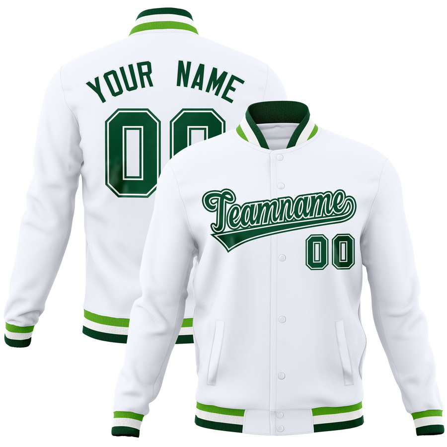 Custom White Classic Style Varsity Full-Snap Letterman Baseball Jersey | BuyFootballJersey