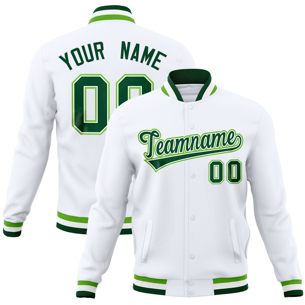 Custom White Classic Style Varsity Full-Snap Letterman Baseball Jersey | BuyFootballJersey