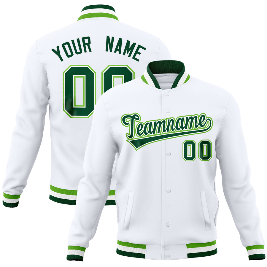 Custom White Classic Style Varsity Full-Snap Letterman Baseball Jersey | BuyFootballJersey