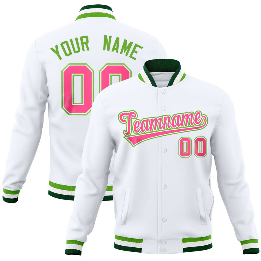Custom White Classic Style Varsity Full-Snap Letterman Baseball Jersey | BuyFootballJersey
