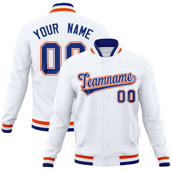 Custom White Classic Style Varsity Full-Snap Letterman Baseball Jersey | BuyFootballJersey