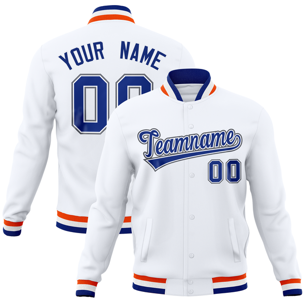 Custom White Classic Style Varsity Full-Snap Letterman Baseball Jersey | BuyFootballJersey