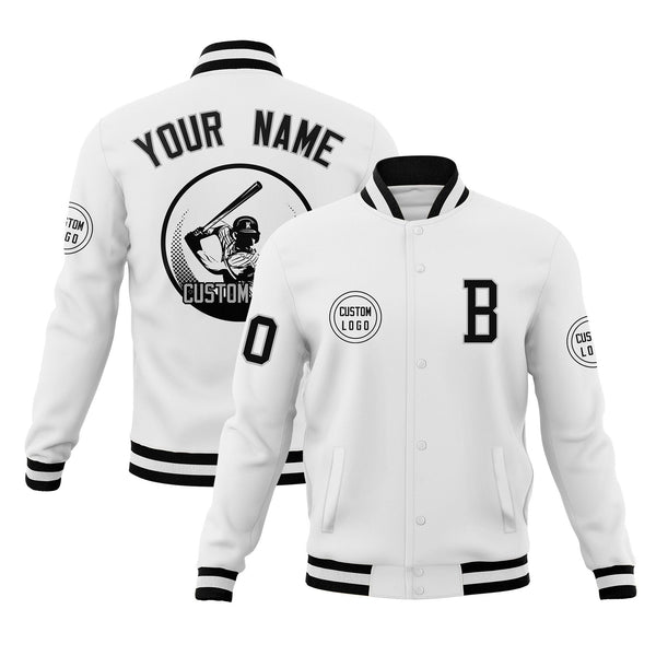 Custom White Full-Snap Varsity Personalized Letterman Baseball Coats Jacket | BuyFootballJersey