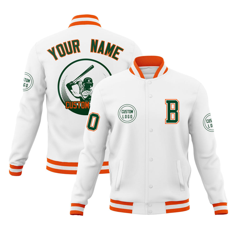Custom White Full-Snap Varsity Personalized Letterman Baseball Coats Jacket | BuyFootballJersey