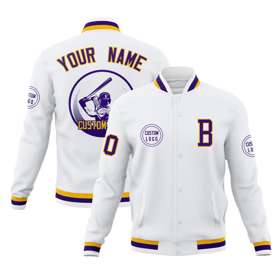 Custom White Full-Snap Varsity Personalized Letterman Baseball Coats Jacket | BuyFootballJersey