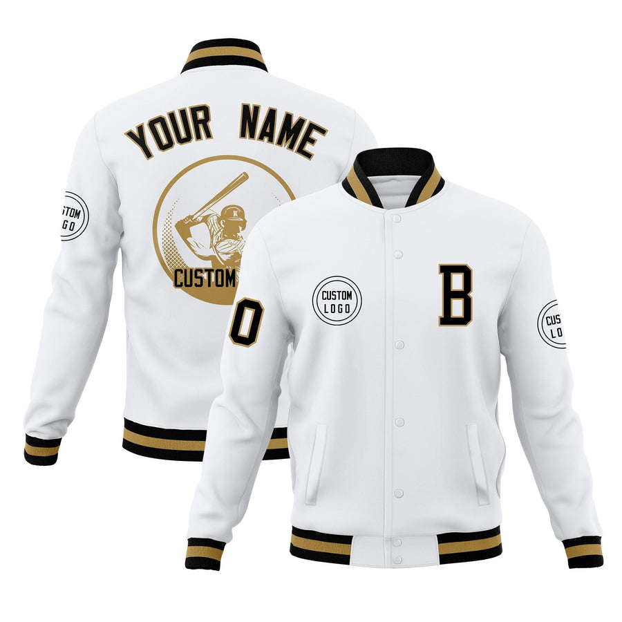 Custom White Full-Snap Varsity Personalized Letterman Baseball Coats Jacket | BuyFootballJersey