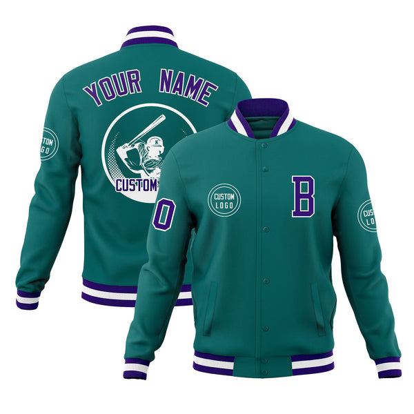 Custom Aqua Full-Snap Varsity Personalized Letterman Baseball Coats Jacket | BuyFootballJersey